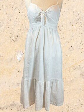 J.Crew Seersucker Tie‑Front Cutout Babydoll Maxi Dress White Cotton Strappy 10